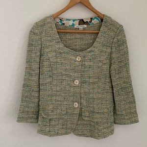 St. John's Women's Jacket Blazer Green Knit Sz 6 Career Casual Tweed